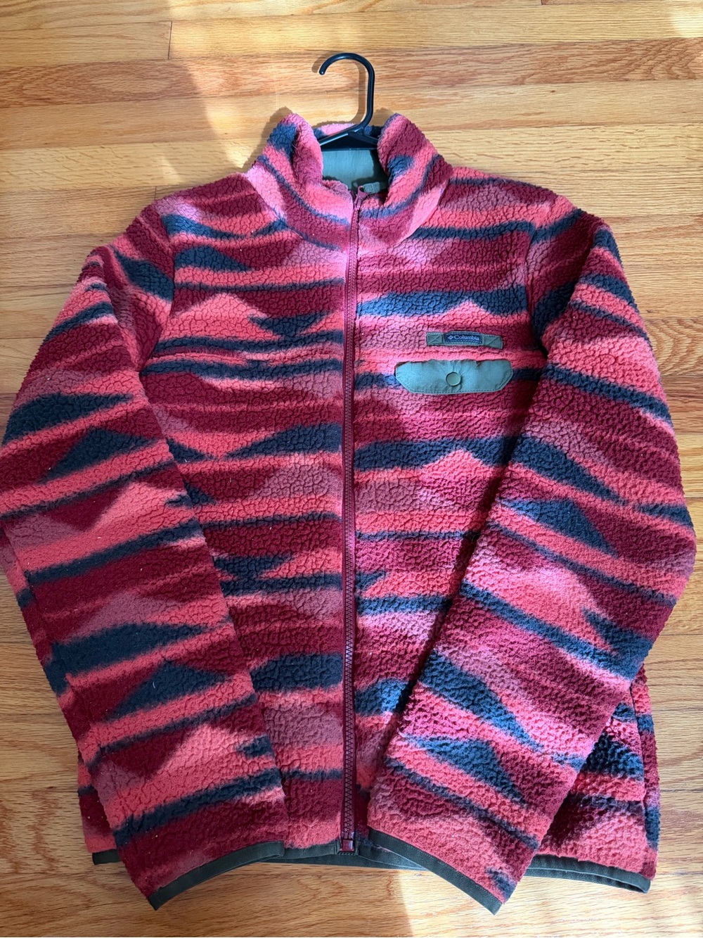 Columbia Kids Red and Dark Gray Striped Sherpa Jacket